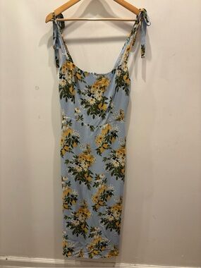 Anthropologie Light Blue Floral Tie-Strap Midi Dress